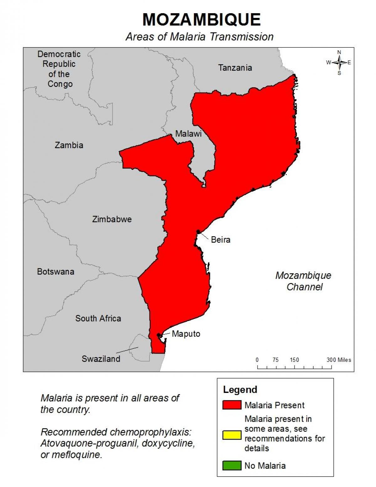 kaart Mosambiigi malaaria