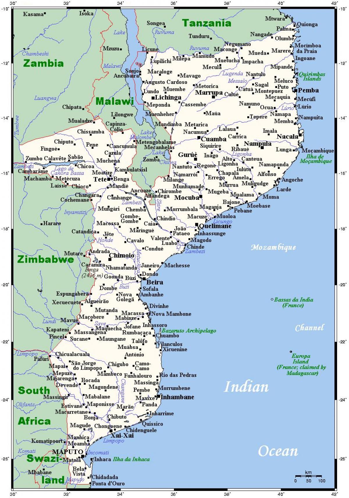 kaart Mosambiigi linnad